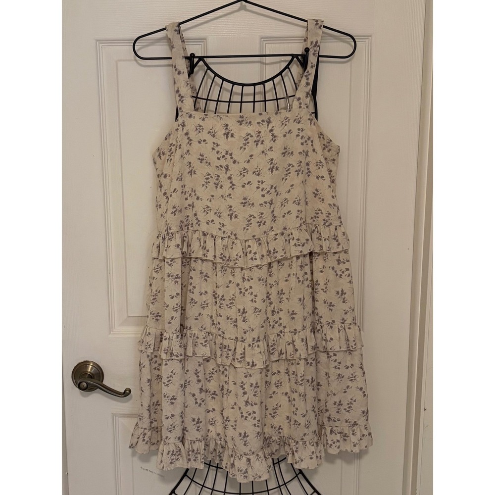Nasty Gal Floral Tiered Ruffle Babydoll Mini Dress Cream Purple US 6